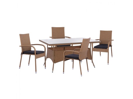 ΣΕΤ ΤΡΑΠΕΖΑΡΙΑΣ 5ΤΜΧ ΤΡΑΠ. 150Χ90 & ΠΟΛΥΘΡΟΝΕΣ WICKER RATTAN ΜΠΕΖ ΚΑΦΕ HM11713.02