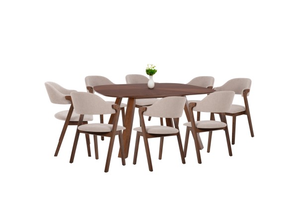 ΣΕΤ ΤΡΑΠΕΖΑΡΙΑΣ 9ΤΜΧ RIDER HM21341 ΤΡΑΠΕΖΙ ΑΠΟ MDF--ΚΑΡΕΚΛΕΣ RUBBERWOOD & ΥΦΑΣΜΑ