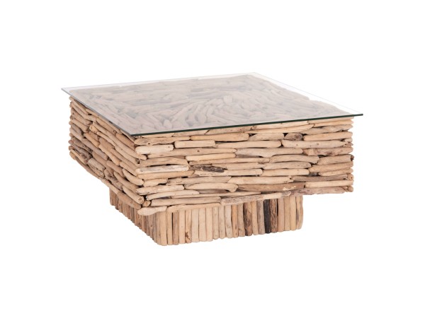 ΤΡΑΠΕΖΙ ΣΑΛΟΝΙΟΥ ΤΕΤΡΑΓΩΝΟ SPARROW HM9960 DRIFTWOOD--ΓΥΑΛΙ 95x95x51,5Υεκ.