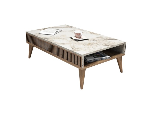 ΤΡΑΠΕΖΙ ΣΑΛΟΝΙΟΥ HM9505.03 ΜΕΛΑΜΙΝΗΣ ΚΑΡΥΔΙ-ΕΠΙΦΑΝΕΙΑ ΛΕΥΚΟ ΜΑΡΜΑΡΟ 105x60x34.6Υεκ.