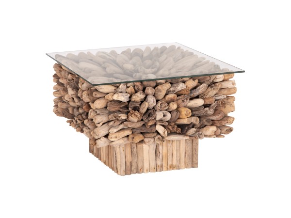 ΤΡΑΠΕΖΙ ΣΑΛΟΝΙΟΥ ΤΕΤΡΑΓΩΝΟ SPARROW HM9961 DRIFTWOOD--ΓΥΑΛΙ 75x75x51Υεκ.