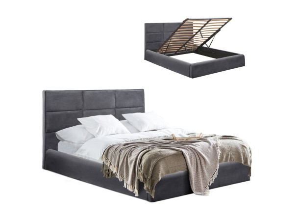 ΚΡΕΒΑΤΙ BRILEY ΒΕΛΟΥΔΟ ΓΚΡΙ ΜΕ ΑΠΟΘΗΚΕΥΤΙΚΟ ΧΩΡΟ 160x200 εκ HM583.01