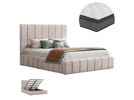 ΚΡΕΒΑΤΙ ΔΙΠΛΟ ΜΕ ΣΤΡΩΜΑ & ΑΠΟΘ.ΧΩΡΟ REMO HM21167 ΜΠΕΖ ΜΠΟΥΚΛΕ--ΓΙΑ 160x200εκ