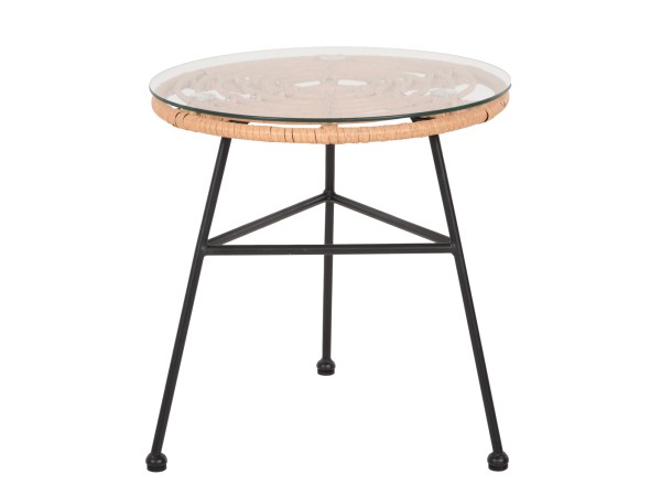 ΤΡΑΠΕΖΑΚΙ ΣΤΡΟΓΓΥΛΟ ΜΑΥΡΟ ΜΕΤΑΛΛΙΚΟ ALLEGRA HM5459.11 ΜΠΕΖ WICKER-ΓΥΑΛΙ Φ45x46Υεκ