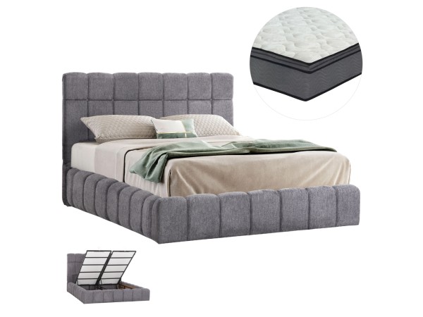 ΚΡΕΒΑΤΙ ΔΙΠΛΟ ΜΕ ΣΤΡΩΜΑ & ΑΠΟΘ.ΧΩΡΟ RAMON HM21168 ΓΚΡΙ ΜΠΟΥΚΛΕ--ΓΙΑ 160x200εκ