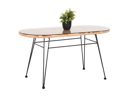 ΤΡΑΠΕΖΙ ΟΒΑΛ ΧΑΜΗΛΟ ALLEGRA HM5695.11 ΜΠΕΖ WICKER-ΜΑΥΡΟ ΜΕΤΑΛΛΟ 100x45x51,5Υεκ.