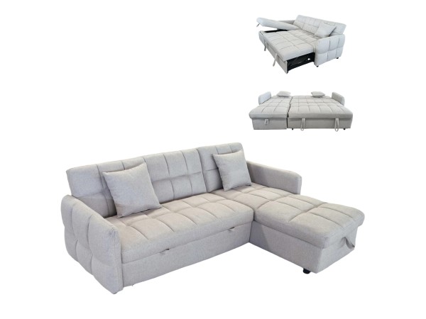 ΓΩΝΙΑΚΟΣ ΚΑΝΑΠΕΣ-ΚΡΕΒΑΤΙ ΑΝΑΣΤΡΕΨΙΜΟΣ NEZU HM3294.02 ΜΠΕΖ ΥΦΑΣΜΑ 213x145x83Υεκ.