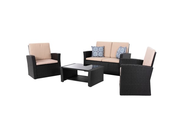 ΣΑΛΟΝΙ ΕΞ.ΧΩΡΟΥ 4ΤΜΧ THORE HM5978 ΣΥΝΘ. RATTAN ΜΑΥΡΟ-ΜΠΕΖ ΜΑΞΙΛΑΡΙΑ