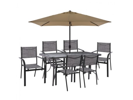 ΣΕΤ ΤΡΑΠΕΖΑΡΙΑΣ ΜΕ ΟΜΠΡΕΛΑ 8 ΤΜΧ ΓΚΡΙ ΤΡΑΠΕΖΙ 150X90 ΚΑΙ ΠΟΛΥΘΡΟΝΑ HM11533.02