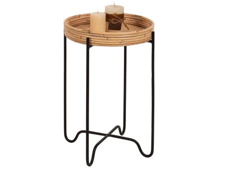 ΤΡΑΠΕΖΑΚΙ ΒΟΗΘΗΤΙΚΟ FLY HM7905 RATTAN ΦΥΣΙΚΟ ΧΡΩΜΑ-ΜΕΤΑΛΛΙΚΗ ΒΑΣΗ ΜΑΥΡΗ Φ32x48Yεκ.