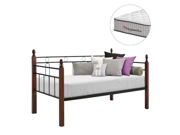 ΚΑΝΑΠΕΣ ΚΡΕΒΑΤΙ ΜΕ ΣΤΡΩΜΑ REVEN HM10755 ΜΕΤΑΛΛΟ & RUBBERWOOD ΣΕ DIRTY OAK--ΣΤΡΩΜΑ 90Χ190εκ