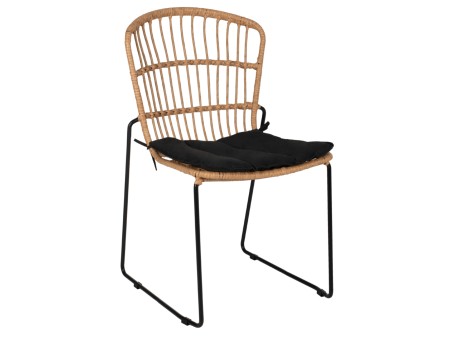 ΚΑΡΕΚΛΑ ΜΕΤΑΛΛΙΚΗ ΜΑΥΡΗ HM5866.01 ΜΑΥΡΟ ΜΑΞΙΛΑΡΙ & RATTAN ΦΥΣΙΚΟ 51.5x58x86Yεκ.