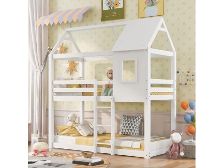 ΠΑΙΔΙΚΗ ΚΟΥΚΕΤΑ ΣΠΙΤΑΚΙ  τ.MONTESSORI HOOD HM705.03 ΞΥΛΟ ΠΕΥΚΟΥ ΣΕ ΛΕΥΚΟ-ΣΤΡΩΜΑΤΑ 190x90εκ