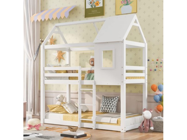 ΠΑΙΔΙΚΗ ΚΟΥΚΕΤΑ ΣΠΙΤΑΚΙ  τ.MONTESSORI HOOD HM705.03 ΞΥΛΟ ΠΕΥΚΟΥ ΣΕ ΛΕΥΚΟ-ΣΤΡΩΜΑΤΑ 190x90εκ