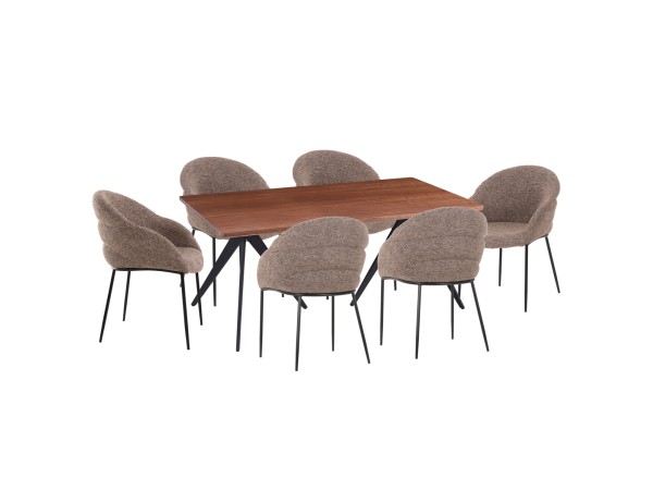 ΣΕΤ ΤΡΑΠΕΖΑΡΙΑΣ 7ΤΜΧ DRENNY HM10936.03 MDF TOP ΚΑΡΥΔΙ--ΥΦΑΣΜΑ TAUPE & ΜΕΤΑΛΛΟ ΜΑΥΡΟ