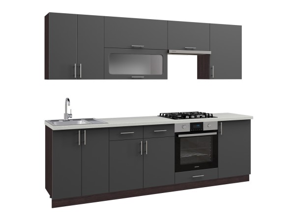 ΣΥΝΘΕΣΗ ΚΟΥΖΙΝΑΣ MDF ΣΚΟΥΡΟ ΓΚΡΙ ΠΑΓΚΟΣ HPL ΜΠΕΖ ΜΑΡΜΑΡΟ 250x47x84,8Υεκ.HM2471.01