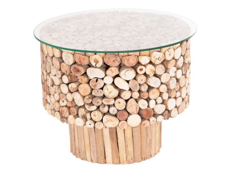 ΤΡΑΠΕΖΙ ΣΑΛΟΝΙΟΥ ΣΤΡΟΓΓΥΛΟ SPARROW HM9963 DRIFTWOOD--ΓΥΑΛΙ Φ65x51,5Υεκ.