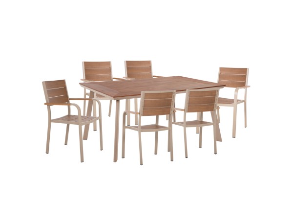 ΣΕΤ ΤΡΑΠΕΖΑΡΙΑΣ TABER HM10737 ΤΡΑΠΕΖΙ & 6 ΠΟΛΥΘΡΟΝΕΣ-ΑΛΟΥΜΙΝΙΟ & POLYWOOD-ΣΑΜΠΑΝΙ