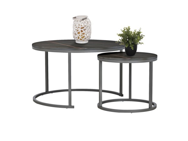 ΤΡΑΠΕΖΙ ΣΑΛΟΝΙΟΥ ΣΕΤ 2ΤΜΧ MDF ΕΦΕ ΜΑΥΡΟ ΜΑΡΜΑΡΟ ΜΕ ΜΑΥΡΑ ΠΟΔΙΑ Φ80κΦ48εκ.HM8763.13