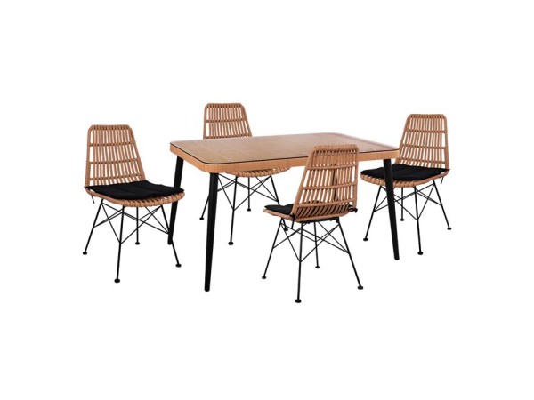 ΣΕΤ 5ΤΜΧ ALLEGRA WICKER ΜΕ ΤΡΑΠΕΖΙ 140X80Χ78Υ ΜΠΕΖ & ΜΑΥΡΟ ΧΡΩΜΑ HM10491