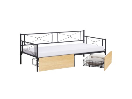 ΚΡΕΒΑΤΙ-ΚΑΝΑΠΕΣ BERNIE HM21120.02 ΜΑΥΡΟΣ ΜΕΤΑΛ.ΣΚΕΛΕΤΟΣ & 2 SONAMA ΣΥΡΤΑΡΙΑ-190x90εκ.