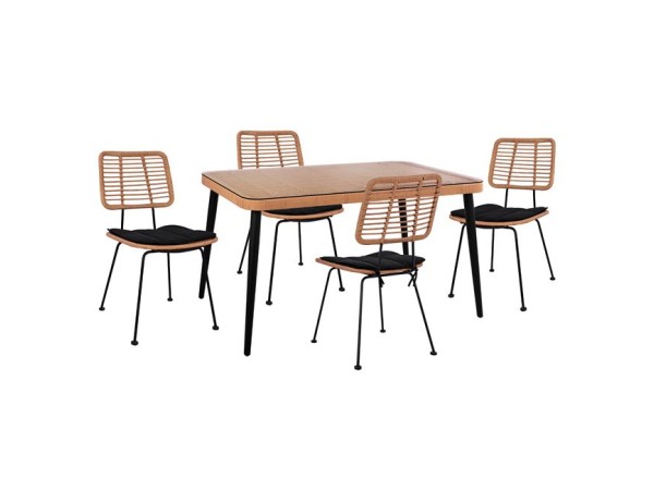 ΣΕΤ 5ΤΜΧ ALLEGRA WICKER ΜΕ ΤΡΑΠΕΖΙ 140X80Χ78Υ ΜΠΕΖ & ΜΑΥΡΟ ΧΡΩΜΑ HM10492