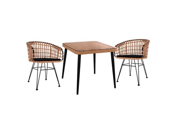 ΣΕΤ 3ΤΜΧ ALLEGRA WICKER ΜΕ ΤΡΑΠΕΖΙ 80X80Χ78Υ ΜΠΕΖ & ΜΑΥΡΟ ΧΡΩΜΑ HM10481