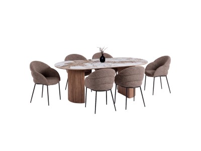 ΣΕΤ ΤΡΑΠΕΖΑΡΙΑΣ 7ΤΜΧ DRENNY HM11395.03 ΚΕΡΑΜΙΚΟ TOP PANDORA--ΚΑΡΕΚΛΕΣ ΥΦΑΣΜΑ TAUPE