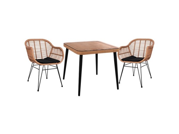 ΣΕΤ 3ΤΜΧ ALLEGRA WICKER ΜΕ ΤΡΑΠΕΖΙ 80X80Χ78Υ ΜΠΕΖ & ΜΑΥΡΟ ΧΡΩΜΑ HM10483
