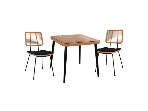 ΣΕΤ 3ΤΜΧ ALLEGRA WICKER ΜΕ ΤΡΑΠΕΖΙ 80X80Χ78Υ ΜΠΕΖ & ΜΑΥΡΟ ΧΡΩΜΑ HM10485
