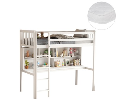 ΚΟΥΚΕΤΑ ΠΑΙΔΙΚΗ ΜΕ ΓΡΑΦΕΙΟ LIBRO HM21317 ΞΥΛΟ ΠΕΥΚΟΥ ΛΕΥΚΟ--ME ΣΤΡΩΜΑ 90x190εκ