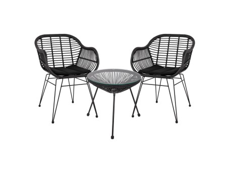 ΣΕΤ ΤΡΑΠΕΖΑΡΙΑΣ 3ΤΜΧ HM11871 ΜΕΤΑΛΛΟ & RATTAN ΣΕ ΜΑΥΡΟ ΧΡΩΜΑ