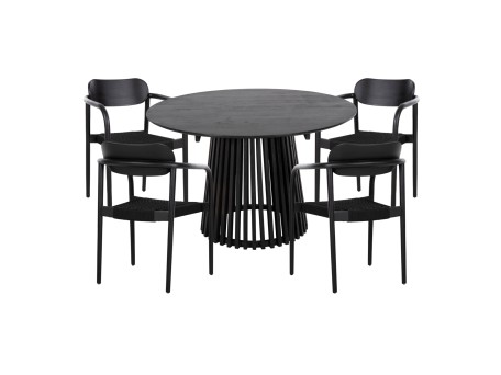 ΣΕΤ ΤΡΑΠΕΖΑΡΙΑΣ 5ΤΜΧ OSLO HM21075.01 ΣΤΡΟΓΓΥΛΟ ΤΡΑΠΕΖΙ Φ120εκ. & 4 ΚΑΡΕΚΛΕΣ-ΜΑΥΡΟ