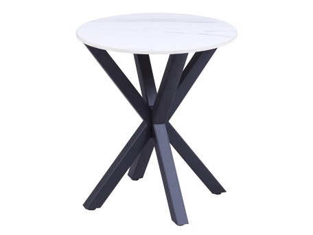 ΒΟΗΘΗΤΙΚΟ ΤΡΑΠΕΖΑΚΙ ΣΤΡΟΓΓΥΛΟ HM9473.06 WHITE MARBLE ΕΠΙΦΑΝΕΙΑ ΜΑΥΡΗ ΒΑΣΗ Φ50x55Υεκ.