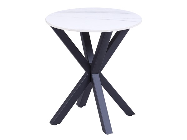 ΒΟΗΘΗΤΙΚΟ ΤΡΑΠΕΖΑΚΙ ΣΤΡΟΓΓΥΛΟ HM9473.06 WHITE MARBLE ΕΠΙΦΑΝΕΙΑ ΜΑΥΡΗ ΒΑΣΗ Φ50x55Υεκ.