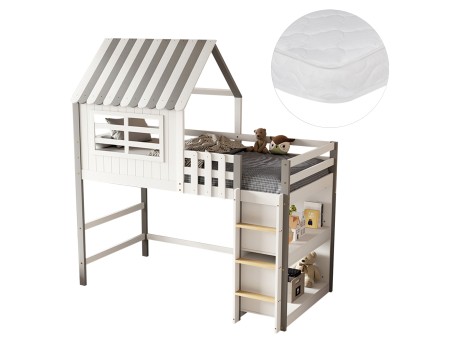 ΚΟΥΚΕΤΑ ΠΑΙΔΙΚΗ ΜΕ ΡΑΦΙΑ HOMI HM21321 ΞΥΛΟ ΠΕΥΚΟΥ ΛΕΥΚΟ/ΓΚΡΙ--ΜΕ ΣΤΡΩΜΑ 90x190εκ