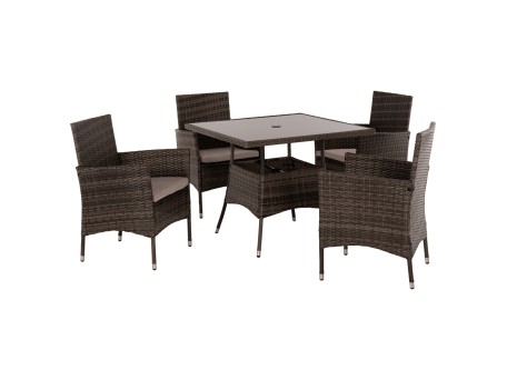 ΣΕΤ ΤΡΑΠΕΖΑΡΙΑΣ ΕΞΩΤ.ΧΩΡΟΥ 5ΤΜΧ HM5965 ΚΑΦΕ RATTAN-ΜΕΤΑΛΛΙΚΟΣ ΣΚΕΛΕΤΟΣ-ΓΥΑΛΙΝΗ ΕΠΙΦΑΝΕΙΑ