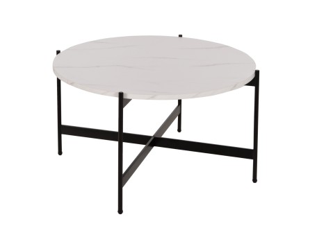 ΤΡΑΠΕΖΙ ΣΑΛΟΝΙΟΥ HM9588.05 MDF ΛΕΥΚΟ ΜΑΡΜΑΡΟ-ΜΑΥΡΗ ΜΕΤΑΛΛΙΚΗ ΒΑΣΗ Φ80x45Υεκ.