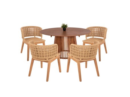 ΣΕΤ ΤΡΑΠΕΖΑΡΙΑΣ 5ΤΜΧ FARLEY HM21076.02 ΣΤΡΟΓΓΥΛΟ ΤΡΑΠΕΖΙ Φ150εκ. & 4 ΚΑΡΕΚΛΕΣ