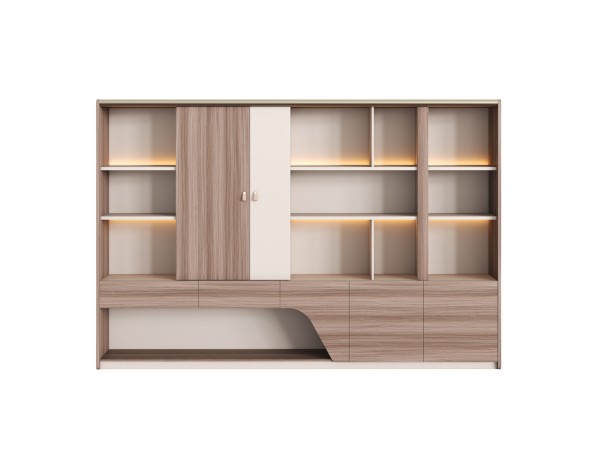 ΒΙΒΛΙΟΘΗΚΗ ΣΕΙΡΑ SUPERON HM2141 ΜΕΛΑΜΙΝΗ ΜΠΕΖ & ΦΥΣΙΚΟ--LED ΦΩΤΙΣΜΟΣ 300x40x200Υεκ