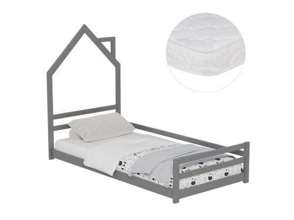 ΚΡΕΒΑΤΙ ΠΑΙΔΙΚΟ ΜΕ ΣΤΡΩΜΑ HOUSER HM21301.01 ΞΥΛΟ ΠΕΥΚΟΥ ΣΕ ΓΚΡΙ--ΣΤΡΩΜΑ 90x190εκ