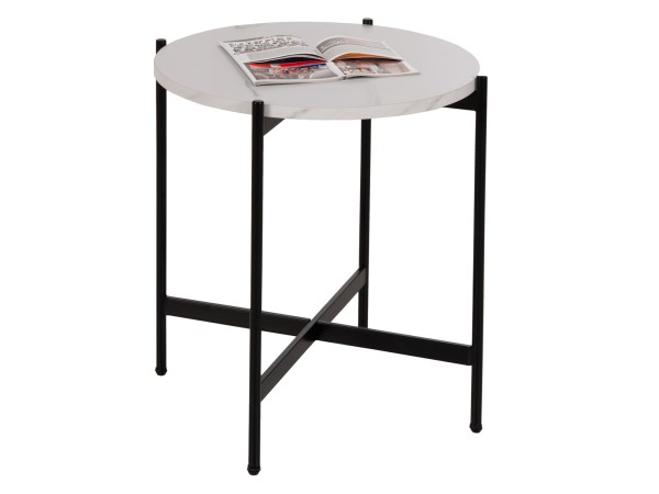 ΒΟΗΘΗΤΙΚΟ ΤΡΑΠΕΖΙ HM9589.05 MDF ΛΕΥΚΟ ΜΑΡΜΑΡΟ-ΜΑΥΡΗ ΜΕΤΑΛΛΙΚΗ ΒΑΣΗ Φ50x55Υεκ.