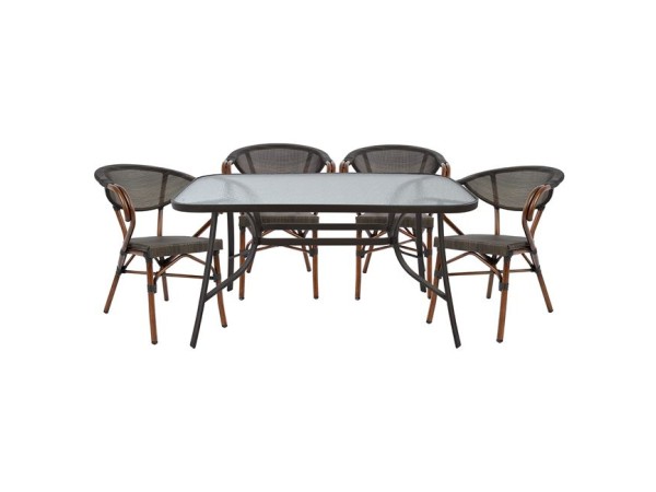 ΣΕΤ ΤΡΑΠΕΖΑΡΙΑ 5ΤΜΧ 140X80 & 4 ΠΟΛΥΘΡΟΝΕΣ BAMBOO LOOK ΚΑΦΕ