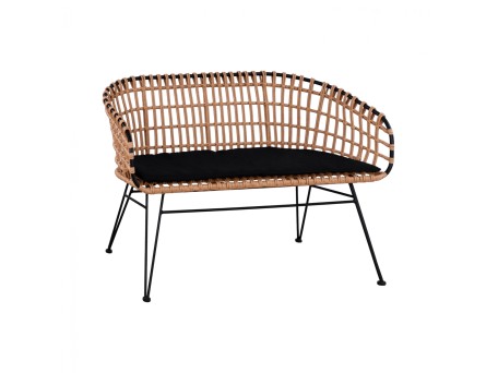 ΠΑΓΚΑΚΙ ΜΕΤΑΛΛΙΚΟ ALLEGRA HM5692 ΜΕ WICKER ΜΑΥΡΟ-ΜΠΕΖ 124x57x77Υ εκ.