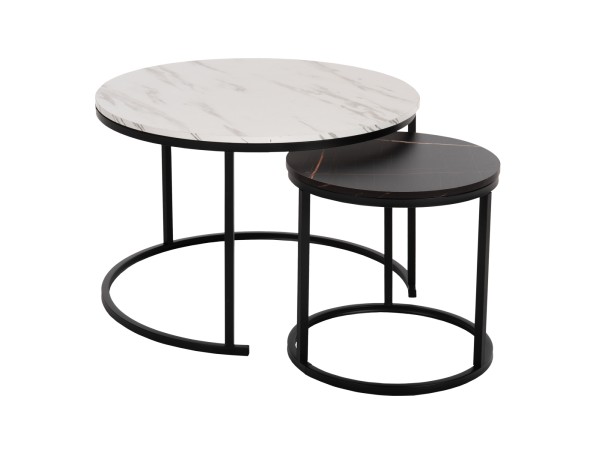 ΤΡΑΠΕΖΙ ΣΑΛΟΝΙΟΥ ΣΕΤ 2ΤΜΧ MDF ΕΦΕ ΜΑΡΜΑΡΟ ΜΙΧ ΜΕ ΜΑΥΡΑ ΠΟΔΙΑ Φ80κΦ48εκ.HM8763.14