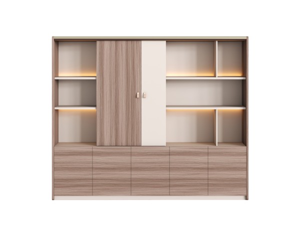 ΒΙΒΛΙΟΘΗΚΗ ΣΕΙΡΑ SUPERON HM2140 ΜΕΛΑΜΙΝΗ ΜΠΕΖ & ΦΥΣΙΚΟ--LED ΦΩΤΙΣΜΟΣ 240x40x200Υεκ