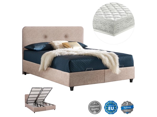 ΚΡΕΒΑΤΙ ΜΕ ΣΤΡΩΜΑ ΔΙΠΛΟ DOLORES HM21165 ΜΠΕΖ ΥΦΑΣΜΑ & ΑΠΟΘ.ΧΩΡΟΣ-ΓΙΑ 160x200εκ.