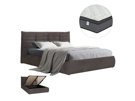 ΚΡΕΒΑΤΙ ΔΙΠΛΟ & ΣΤΡΩΜΑ SANDRA HM10770 ΓΚΡΙ ΥΦΑΣΜΑ ΜΕ ΑΠΟΘ.ΧΩΡΟ--ΓΙΑ 160x200εκ