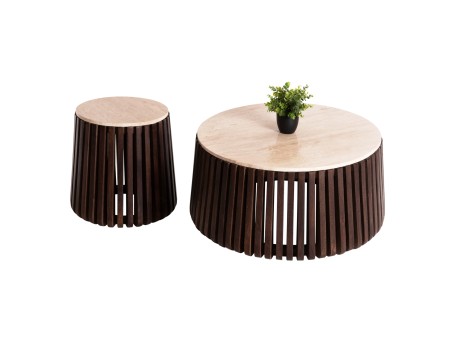 ΣΕΤ 2ΤΜΧ ΤΡΑΠΕΖΙΑ ΣΑΛΟΝΙΟΥ ΣΤΡΟΓΓΥΛΑ KREST HM11958 ΜΑΣΙΦ ΑΚΑΚΙΑ-ΤΡΑΒΕΡΤΙΝΑ Φ90 & Φ50