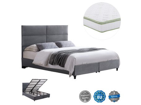 ΚΡΕΒΑΤΙ ΜΕ ΣΤΡΩΜΑ ΔΙΠΛΟ MILO HM21163 ΓΚΡΙ ΒΕΛΟΥΔΟ & ΑΠΟΘ.ΧΩΡΟΣ-ΓΙΑ 160x200εκ.